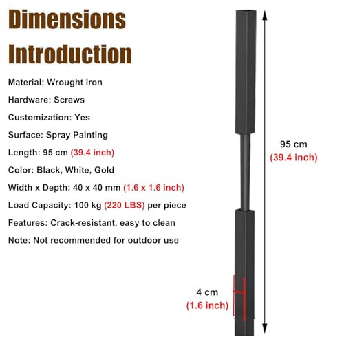 Balaustres de hierro para escalera con pasamanos negro rectangular 8