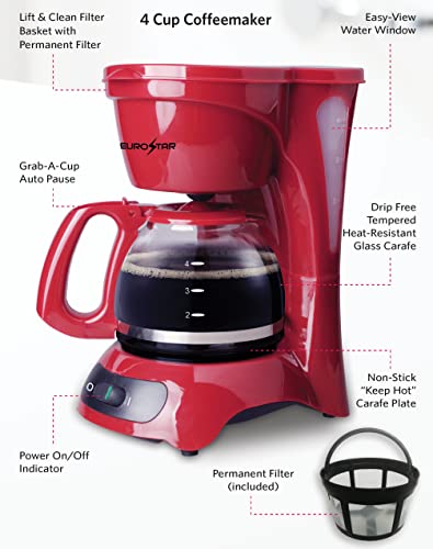 Eurostar 4-Cup Coffeemaker (Burgandy) #TOP2