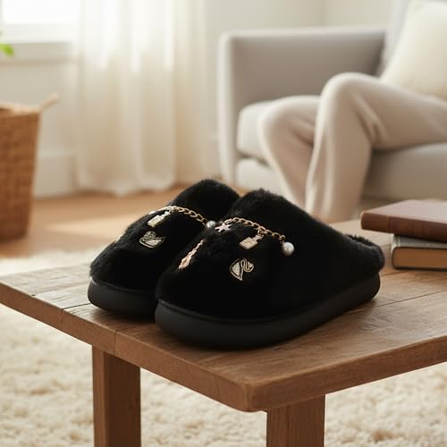 Image of VRITRAZ Women's Comfort Slip On Closed Toe Warm Winter House Clog Indoor Slipper with Cute Print and Degins
