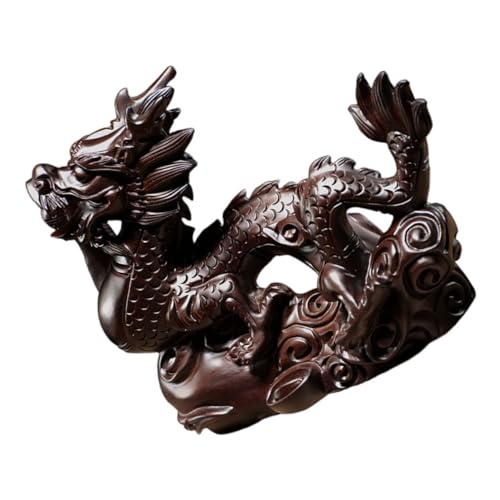 Figurine de dragon sculpté en bois noir, œuvre d'art Feng Shui de 15 cm