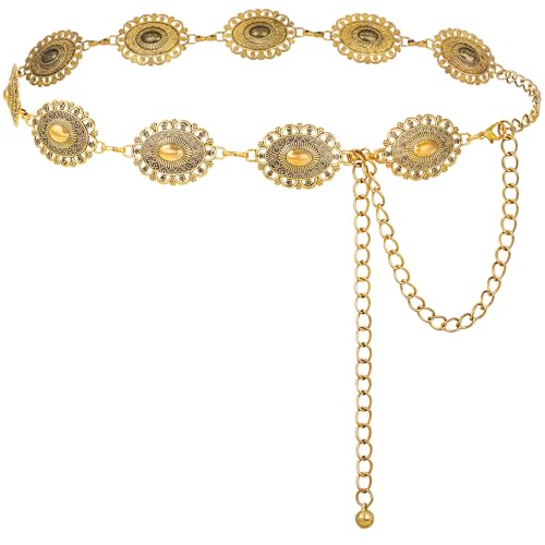Image of FIORETTO Western Waist Chain Belt Metal Concho Belt for Women Cowgirl Cowboy Boho Country Belt for Dress Jean