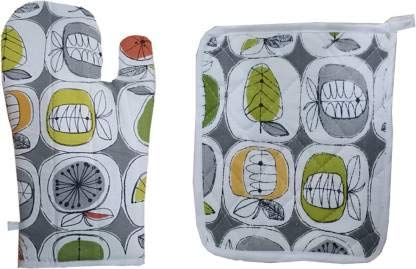 FAIRY HOME Cotton Microwave Oven Mitten for Microwave - Set of 2 PCS 1 Oven Glove & 1 Pot Holder- Heat Resistant