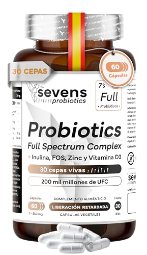Probióticos y Prebióticos Intestinales Premium - 30 Cepas con Inulina y FOS - 200 Mil Millones por dosis - Lactobacillus rhamnosus, reuteri, gasseri, plantarum - Flora Intestinal, Digestión, Defensas