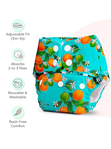 Image of SuperBottoms BASIC Cloth Diaper Starter Kit - Washable Reusable Baby Diaper with Quick Dry Pads, Universal Booster, 100 Disposable Diaper Liners & 99% Pure Water Baby Wipes (pack of 40) | 3m - 3y