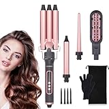 3 Barrel Curling Iron Set,VIXMINI 4 in 1 Curling Iron Wand Set with Hair Straightener Brush Rapid...