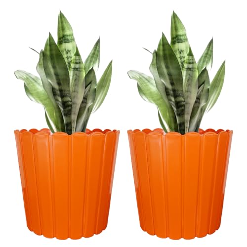 Image of GARDENS NEED 12 Inches Thai Round Flower Pot | Set of 2 | Orange | Plastic Planter Pots for Indoor & Outdoor Home, Office & Balcony Decoration