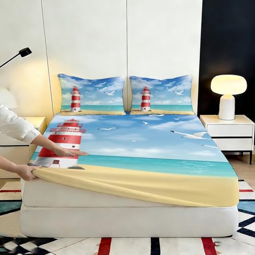 Drap housse imprimé oiseaux marins microfibre 3D à bonnet 25cm