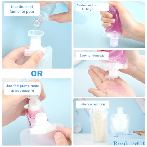 52Pcs Travel Pouches for Toiletries, TSA Approved Travel Fluid Squeeze Pouches, Travel Size Stand Up Pouch, Refillable Leakproof Travel Containers for Shampoo Conditioner Lotion Soap Liquids4