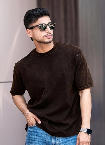Image of boffi ... 100% Cotton Oversized T-Shirt Unisex Drop Shoulder Optical Washed Street Look Black Pack of 1