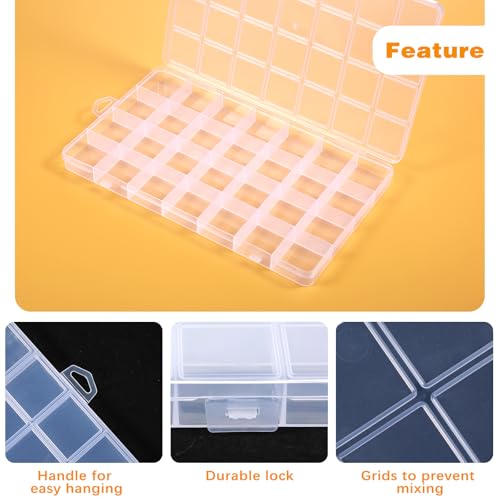 Image of oruola 2pcs Plastic Organizer Box with Dividers,28 Grids Bead Box Organizer,8.8 x 5.2 In Bead Storage Organizers,Clear Beads Organizers and Storage for Jewelry, Small Parts,Crafts Organizing Storing