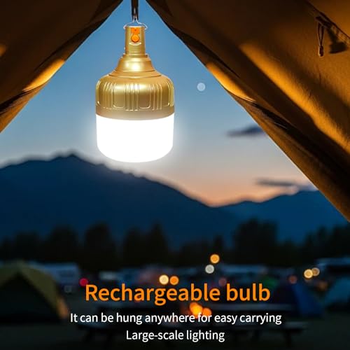 Image of 2-Pack Rechargeable Outdoor Camping Lights, 2400mAh IPX4 Waterproof LED Hanging Light, Emergency Light Bulbs for Power Outage, Portable Tent Lamps with Hook for Campsite, Vendor Booths, BBQ