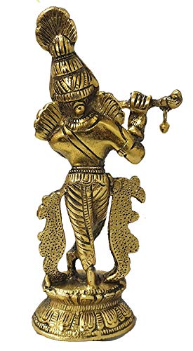 Image of ARTSMART Lord Krishna Idol Statue Flute Playing Krishan Krishna Idols Decorative Showpiece Figurine for Pooja Room Gift (Brass Antique)