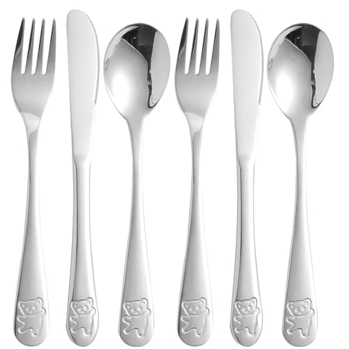Nicphyn Couverts en Inox, Couvert avec Motif Mignon, 6 pièces(2x Couteau 2x Fourchette et 2x Cuillère), Fourchettes Couteaux Cuillères Set, pour Maison Restaurant École Garderie