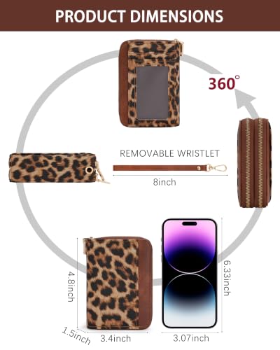 Image of Leopard Credit Card Holder for Women,Accordion Wallet with wristlet