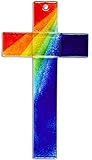 FARBE: Blau / Regenbogen Motivationsgeschenke Kreuz aus Glas Regenbogen blau Kruzifix Fusing Glas Kreuz 20 cm Wandkreuz