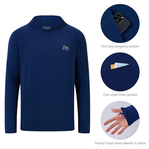 Image of Men's UPF 50+ Hoodie Shirt Long Sleeve Permanent UV Sun Protection Vented Tee Performance for Outdoor Hiking Fishing
