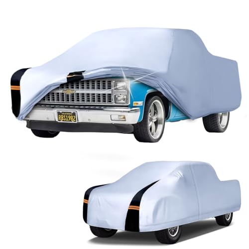 Heavy Duty Truck Cover Waterproof All Weather. 100% Waterproof Pickup Truck Cover Sun & Rain Protector. Custom Fit Most Regular Cab Short Box Ford F100 Chevy C10 S10 Ram 150 etc. (Towel/Storage Bag)