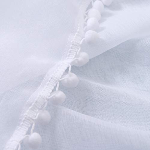 Visillos semitranslúcidos elegantes con pompones y dobladillo de 5 cm blanco 5