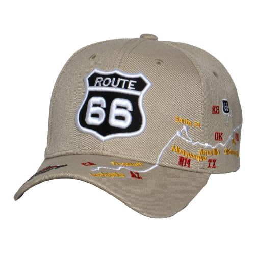 Image of TOP HEADWEAR Route 66 Embroidered Baseball Cap Americana Travel Hat | Mens Womens Historic Highway Inspired Style & Detailed Road Map Embroidery