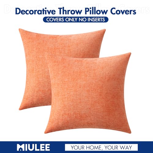 Image of MIULEE Pack of 2 Couch Throw Pillow Covers 16x16 Inch Soft Coral Red Chenille Pillow Covers for Sofa Living Room Spring Home Decor Couch Solid Dyed Cases
