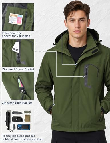 Image of Zoofly Mens Hiking Jacket Waterproof with Hood Lightweight Windbreaker for Outdoor Travel
