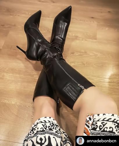 Image of LISHAN Women's Pointed Toe Under the Knee High Boots Stiletto High Heels