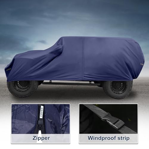 Image of Car Cover Waterproof All Weather with Driver Door Zipper for Jeep Wrangler JK JL 4 Door 2007-2021 / Full Exterior Cover /Durable 210D Oxford Cloth / 1Pcs Navy Blue