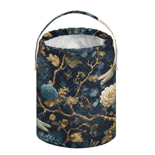 Image of ElliTarr Crochet Bag Yarn Bag with Handle Portable Knitting Project Bag Travel Yarn Storage Organizer Holder Case Mystical Flowers and Dragonflies