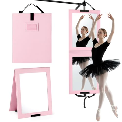 Foldable Portable Full Length Mirror for Dancer, Camping and Travel, Pink