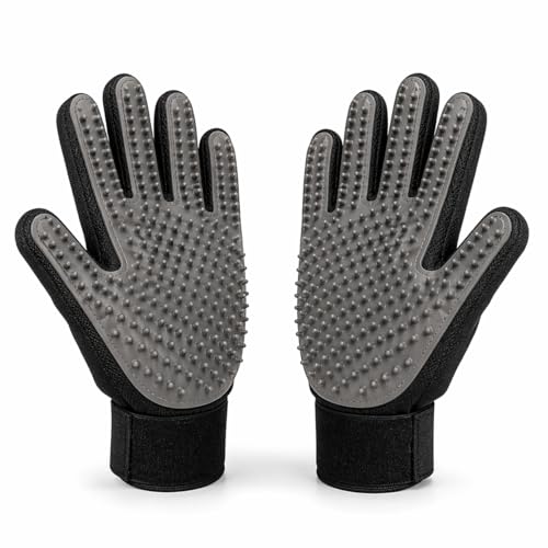Generisch Haustierpflege-Handschuhe 1 Paar Fellpflegehandschuh Tierhaarentferner 5-Finger Massagehandschuh für Hunde & Katzen (Langhaar/Kurzhaar) auch fürs Baden waschbar (grau)