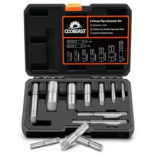 Coobeast Pipe Extractor Set, Heavy Duty 9pc Size-Marked Broken Pipe