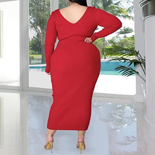 Image of Women's Plus Size Sexy Long Sleeve Maxi Sweater Off Shoulder Knit Dress