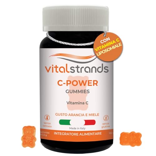 VITALSTRANDS C-POWER | Caramelle Vitamina C Masticabile per Rinforzare le Difese Immunitarie | Con L'Aggiunta di Vitamina C Liposomiale a Lento Rilascio | 60 Orsetti Gommosi Gusto Arancia e Miele