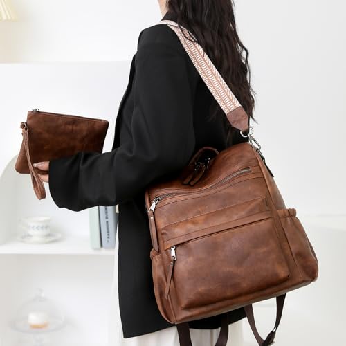 Image of Women's Fashion Backpack Purse for Women Leather Multipurpose Design Ladies Shoulder Bag Travel bag Satchel Handbags (Dark Brown-1)
