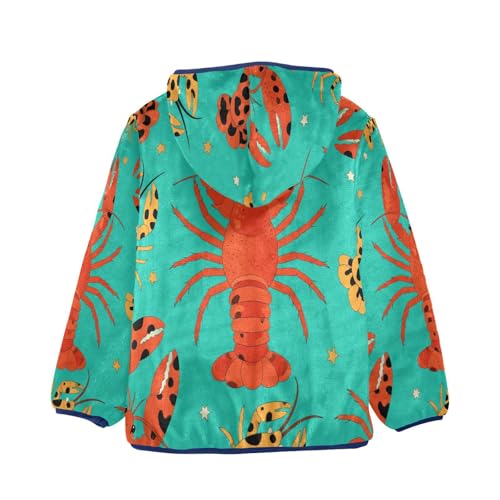 Lobster Pattern Print with Dot Toddler Fleece Jacket Girl Boys Hooded Fleece Jacket Coat Warm Outwear Zip-up 3-10T2