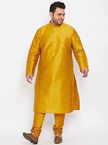 Image of VASTRAMAY Plus Size Men's Silk Blend Kurta Set-New Mustard