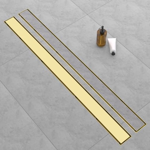 EBYTE 48 Inch Linear Shower Drain, with Tile Insert Grate (Brushed Gold)