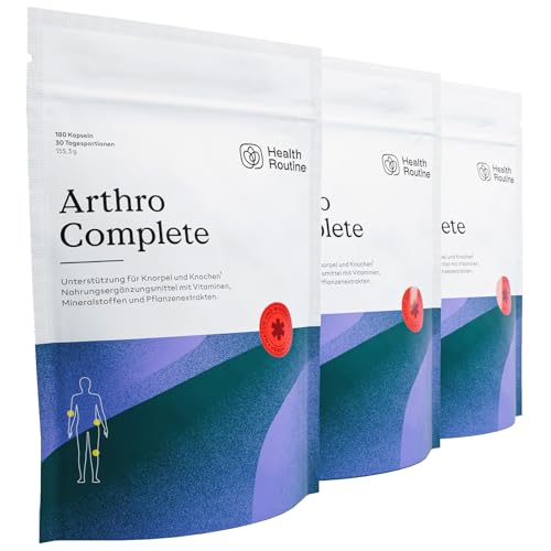 Health Routine Arthro Complete – Glucosamin Chondroitin Hochdosiert – 3er Pack – MSM, Kollagen, Hyaluronsäure, Curcumin & Boswellia – Gelenkkapseln für Knorpelaufbau, Gelenke, Knochen & Beweglichkeit Health Routine Arthro Complete – Glucosamin Chondroitin Hochdosiert – 3er Pack – MSM, Kollagen, Hyaluronsäure, Curcumin & Boswellia – Gelenkkapseln für Knorpelaufbau, Gelenke, Knochen & Beweglichkeit