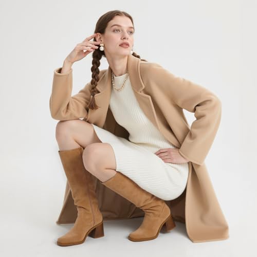 Women's Knee High Boots with Zipper Square Toe Chunky Heeled Tall Boots4