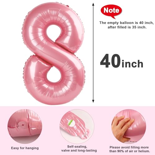 Image of 8 Balloon Numbers Birthday Decorations, 40In Pearl Pink Balloons for Party | Eye-catching Appearance, Perfect Decorative Centerpieces, Convenient Self-sealing Structure, Widely for Various Occasions