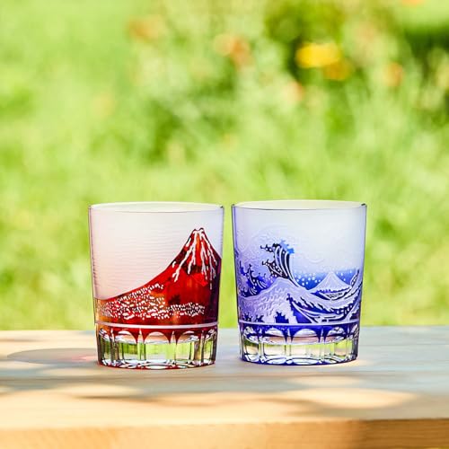 LUGUFON 江戸切子 富士山ロックグラス 2個セット