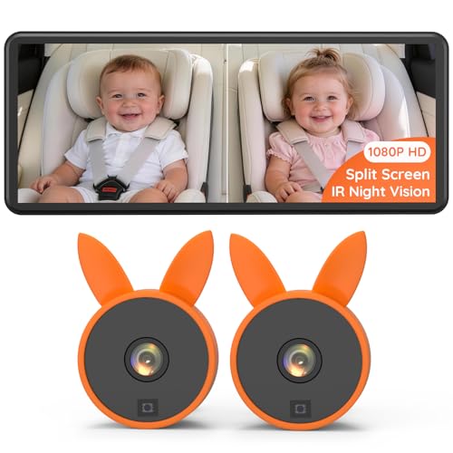 Babyvue Dual Car Camera Baby Monitor 7.2 1080P HD for 2 Kids Split Screen with IR Night Vision Easy Setup & Adjustable Brightness Rear Facing View for Kids & Pet Safety