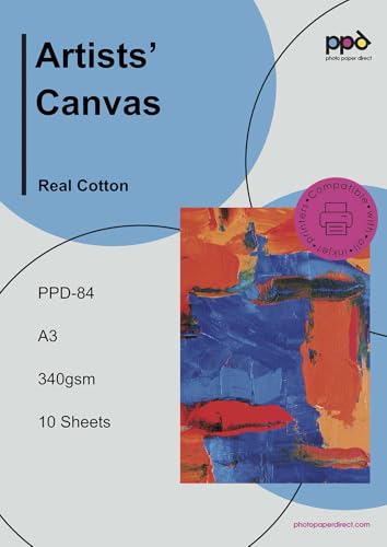 PPD A3 x 10 Inkjet True Art Matt Canvas - 100% Cotton Fine Art Textured Photo Paper PPD-84-10