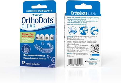 OrthoDots CLEAR – 24-Hour Protection | Sticks Better than Dental Wax | Moisture Activated Braces Wax Alternative for Pain Caused by Braces, Clear Aligner Trays, and Other Orthodontic Appliances