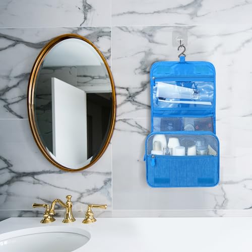 Image of Lcsmaokin Large Capacity Toiletry Bag Travel Bag with Hanging Hook for Men and Women Waterproof Travel Cosmetic Bag Bathroom Storage Bag for Brushes Set, Full-Sized Shampoo, Toiletries, Accessories, Sky Blue
