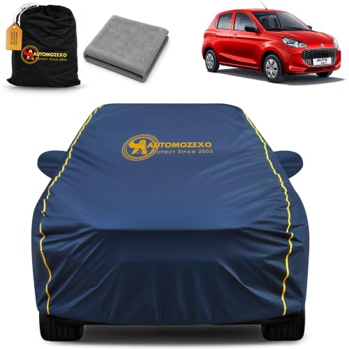 Image of Maruti Alto K10 100% Waterproof Car Cover (Midnight Blue) 6LYR HDPE 200gsm Strong Fabric for All Weather Protection, Mirror Pocket, Cotton Layer Cover, Adjustable Elastic Straps