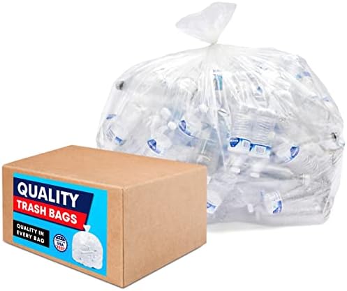 Clear Trash Bags, 33 Gallon, (100/Count w/Ties) Large Clear Plastic Recycling Garbage Bags, 33"H x 39"W,(Clear)