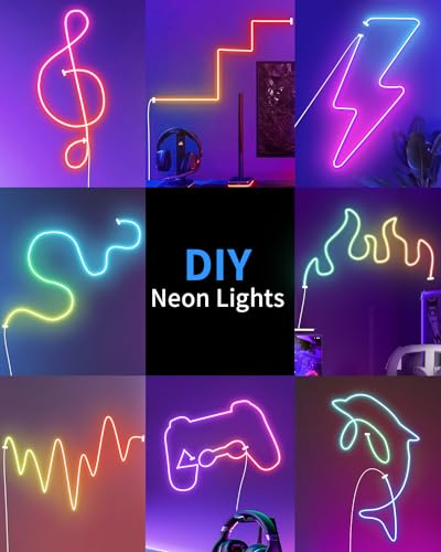 Image of 16.5ft Neon Rope RGB Lights, IP68 Waterproof Flexible Neon Lights, LED Strip Lights for Bedroom, Room Decor for Christmas, Outdoors, Pool B