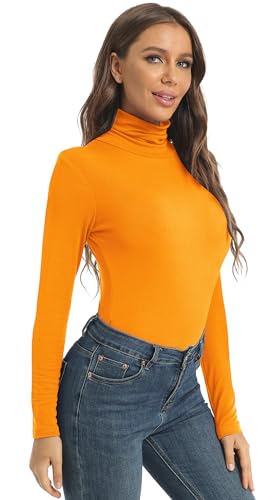 Image of Women's Casual Long Sleeve Turtleneck Tops Slim Fitted Lightweight Base Layer Shirts