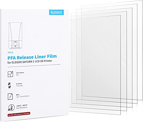 Elegoo 5Pcs Pfa Release Liner Film For Saturn 2 Lcd 3D Printer 273 * 176Mm, 0.127Mm Thickness With Stronger Release Functionality And 95% Light Transmittance, Compatible With Saturn 8K #TOP9